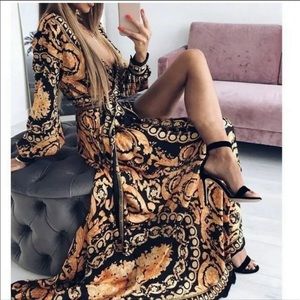Boho long sleeve wrap maxi dress